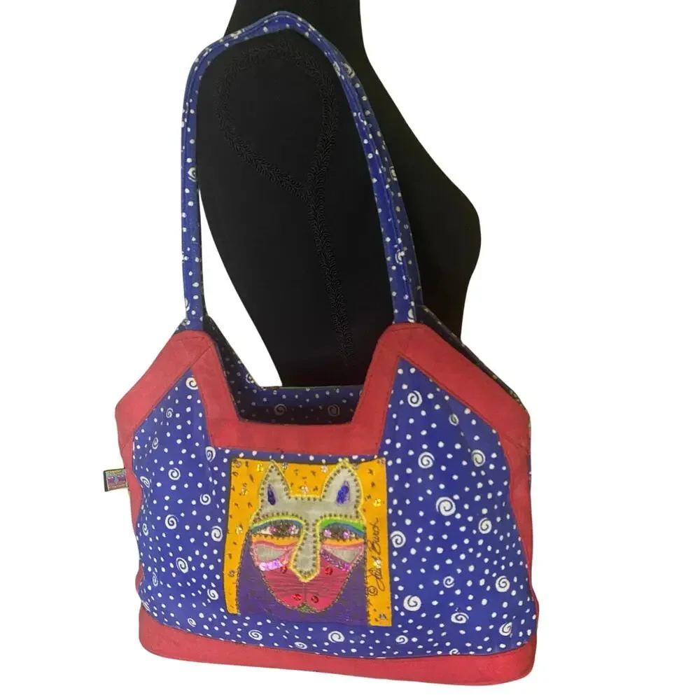 Vintage Laurel Burch Cat‎ Shoulder Bag Embroidered Embellished Sequin Retro Y2K